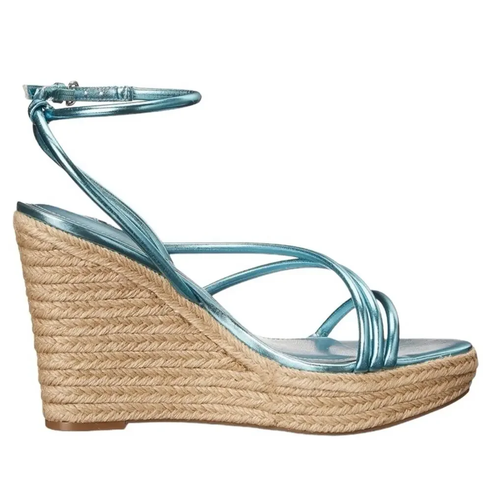 Nine West Hipsta3 Metallic Light Blue Wedge Sandals size 7.5 NWOB